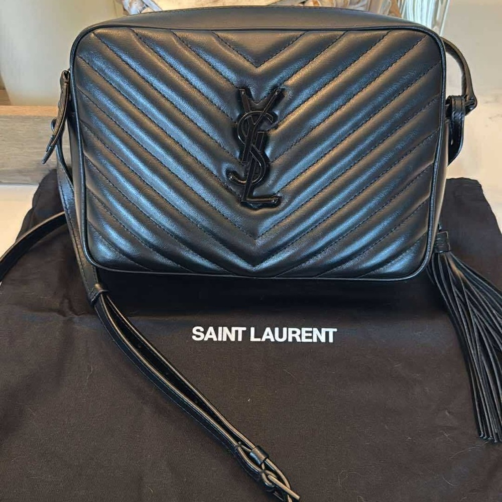 Saint Laurent Chevron Quilted Black Lou Camera Bag